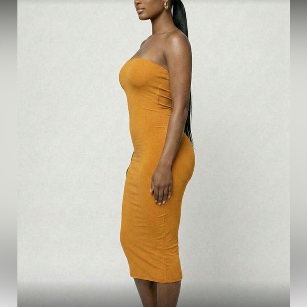 Strapless Bodycon Midi Dress in Dusty Blue - Picture 5 of 15